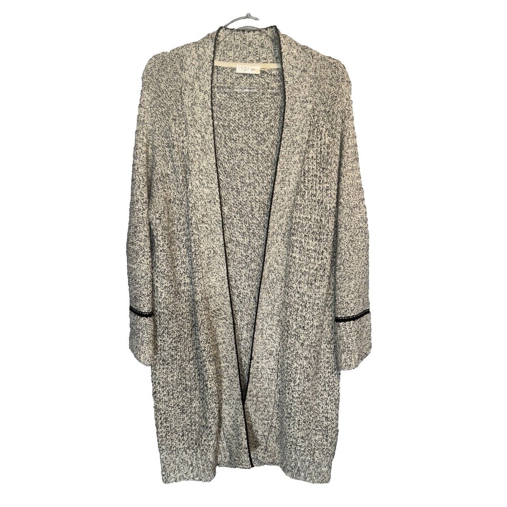 Rd Style Woman's Cardigan Sweater Gray Open Front Long Drape Size Medium VTG
